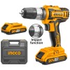 Ingco CIDLI200215 Impact Cordless Drill 20 Volt 10mm 2 Batteries