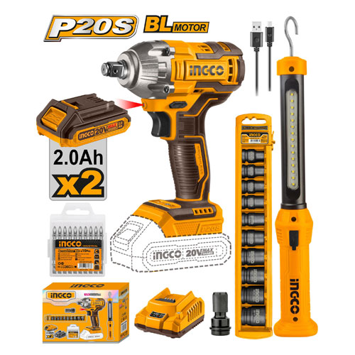 طقم دريل نص بوصة مع طقم لقم و كشاف ليد من انكو COSLI23011