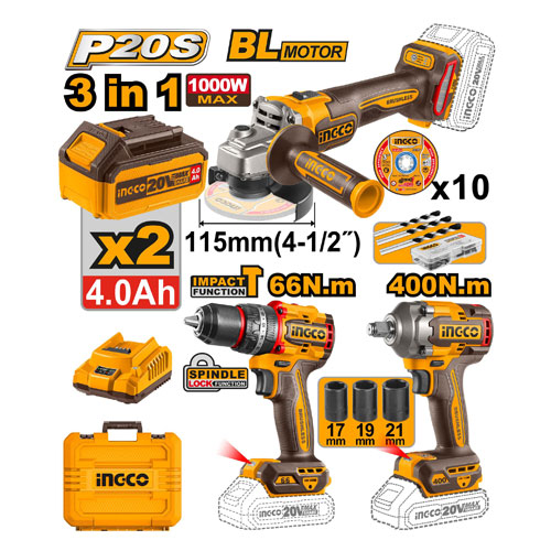 Ingco COSLI241291 Cordless 20V Combo Kit