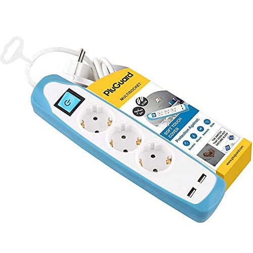 Power Lock Power Strip 3 Outlets & 2 USB - White