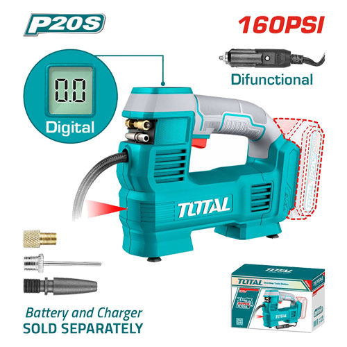 Total TACLI2012 Car Air Compressor 20 Volt without Battery and Charger Total TACLI2012 Car Air Compressor 20 Volt without Battery and Charger