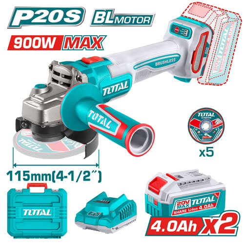 صاروخ 4.5 بوصة 20 فولت 900 وات  مع 2 بطارية  4 امبير و شاحن من توتال TAGLI261522