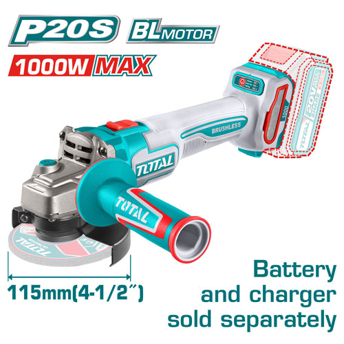 صاروخ برشلس 4.5 بوصة 1000 وات 20 فولت بدون بطارية وشاحن من توتال TAGLI27153