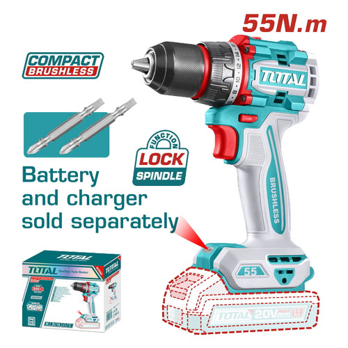 شنيور 20 فولت 13 ملى 55 نيوتن  بدون بطارية و شاحن من توتال TDLI205581