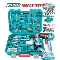 شنطة معدات 165 قطعة مع شنيور دقاق 66 نيوتن 20 فولت من توتال THKTHP11652 