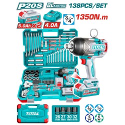 Total THKTHP41383 20V Cordless Impact Wrench Set 138pcs – 3/4" 1350Nm Total THKTHP41383 20V Cordless Impact Wrench Set 138pcs – 3/4" 1350Nm