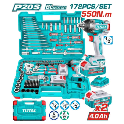 دريل 550 نيوتن مع طقم 172 قطعة معدات من توتال THKTHP41728