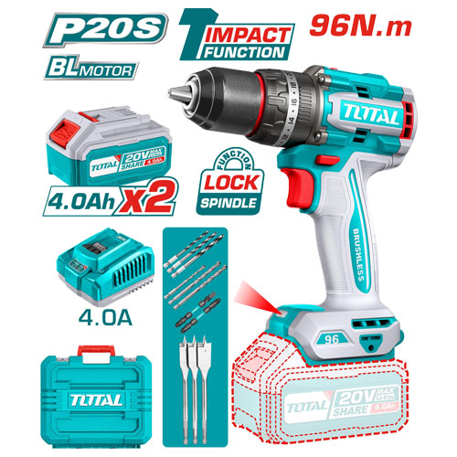 Total TIDLI20968 Brushless Hammer Drill - 96Nm, 20V, 13mm Total TIDLI20968 Brushless Hammer Drill - 96Nm, 20V, 13mm