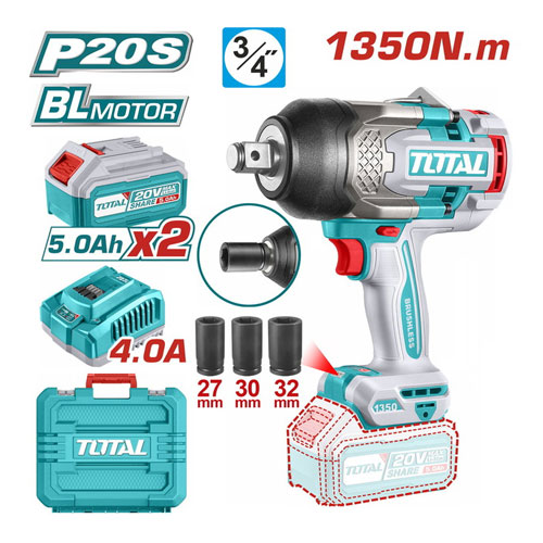 Total TIWLI20135 Impact Wrench 3/4 inch Li-ion 20 Volt 1350Nm with Battery and Charger Total TIWLI20135 Impact Wrench 3/4 inch Li-ion 20 Volt 1350Nm with Battery and Charger