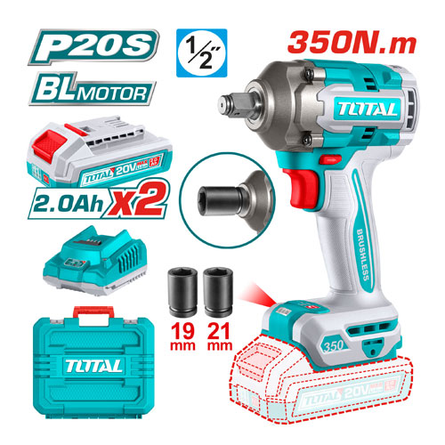 Total TIWLI2035 20V Brushless 1/2" Impact Wrench 350Nm