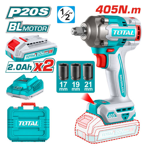 Total TIWLI2040 Impact Wrench 1/2 inch Li-ion 20 Volt 400Nm