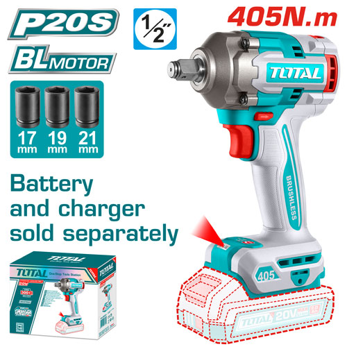 دريل نص بوصة 405 نيوتن 20 فولت بدون بطارية وشاحن  من توتال TIWLI20451
