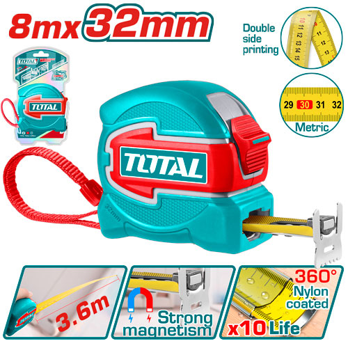 Total TMT80832M Tape Measure, 8m 32mm Rubber