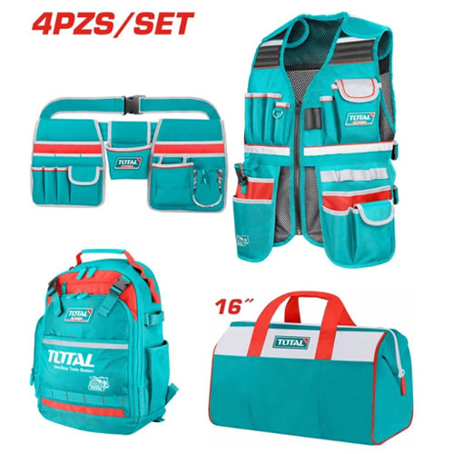 طقم 4 قطع فيست - شنطة 16 بوصة - شنطة ظهر - حزام معدات من توتال TOS230912