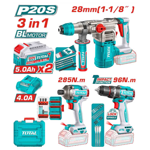 Total TOSLI250693 20V 3 Pcs Cordless Kit