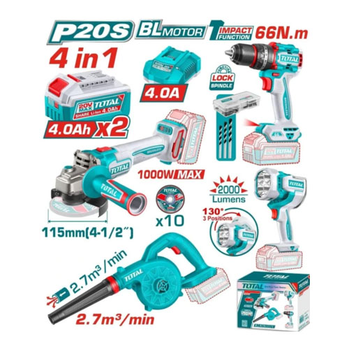 طقم شنيور دقاق مع صاروخ و بلاور و كشاف 20 فولت من توتال TOSLI250993