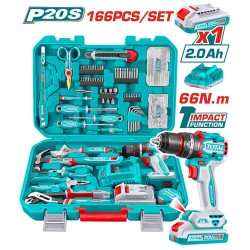 شنطة معدات 166 قطعة مع شنيور دقاق 66 نيوتن 20 فولت من توتال THKTHP41667