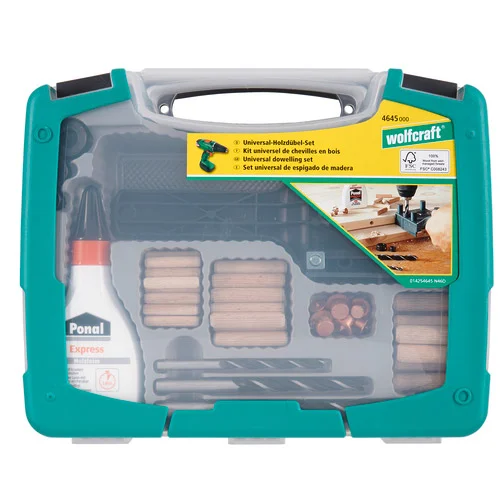 Wolfcraft 4645000 Universal Dowelmaster Set, Complete Starter Set For All Standard Wood Dowel Joints